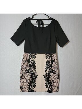 Lauren Conrad Sheath Dress Womens Size 12 Knee Length Black & Cream Floral Print